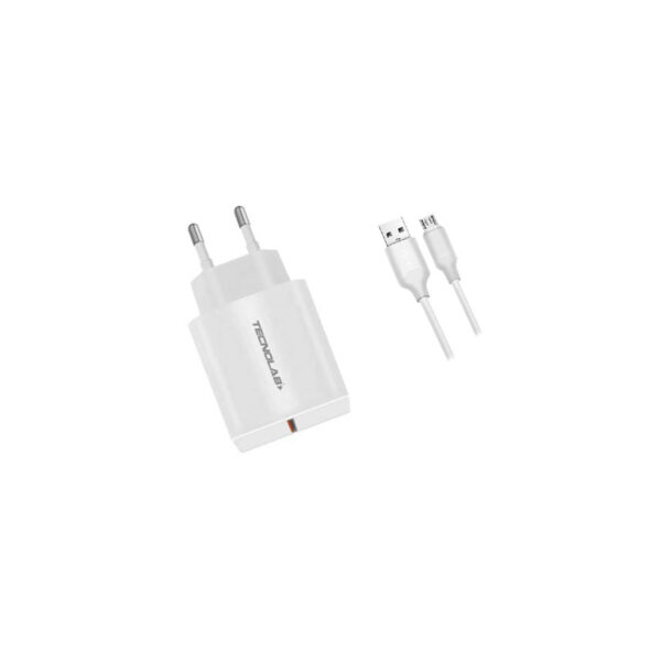 CARGADOR RÁPIDO CERTIFICADO QC 3.0 CON CABLE MICRO USB 1M, WHITE